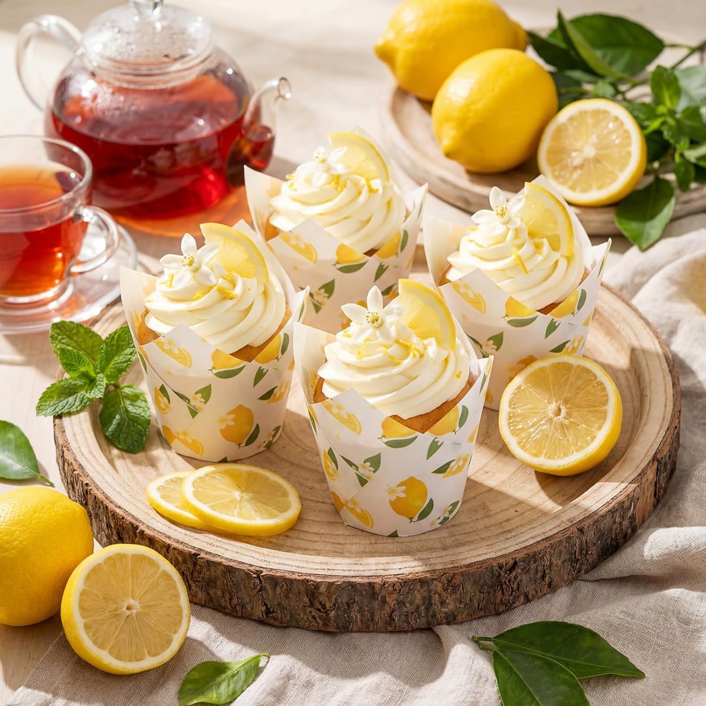 200 Pcs Lemon Flower Tulip Cupcake Liners for Baking Yellow Fruit Paper Muffin Baking Cups Fruit Theme Tulip Muffin Liners Wrappers for Summer Baby Shower Wedding Birthday Spring Party