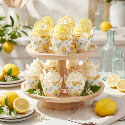 200 Pcs Lemon Flower Tulip Cupcake Liners for Baking Yellow Fruit Paper Muffin Baking Cups Fruit Theme Tulip Muffin Liners Wrappers for Summer Baby Shower Wedding Birthday Spring Party