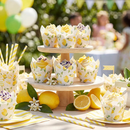 200 Pcs Lemon Flower Tulip Cupcake Liners for Baking Yellow Fruit Paper Muffin Baking Cups Fruit Theme Tulip Muffin Liners Wrappers for Summer Baby Shower Wedding Birthday Spring Party