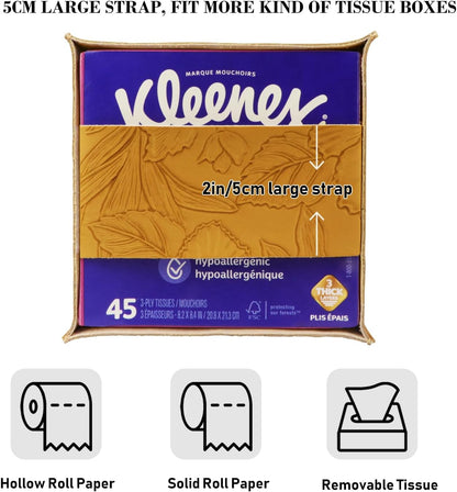 Square Tissue Cube Cover PU Leather Tissue Organizer with Bottom Belt for Bathroom, Tabletop, Kitchen, Night Stands, Office, Home, Car (RetroYellow)