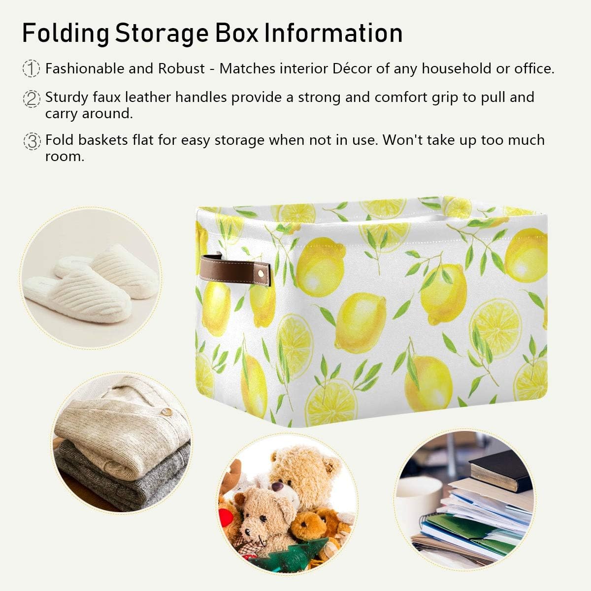 Fresh Lemons Pattern Rectangle Storage Bin, 15 x 11 x 9.5 in, Collapsible Organizer Storage Basket for Home Décor