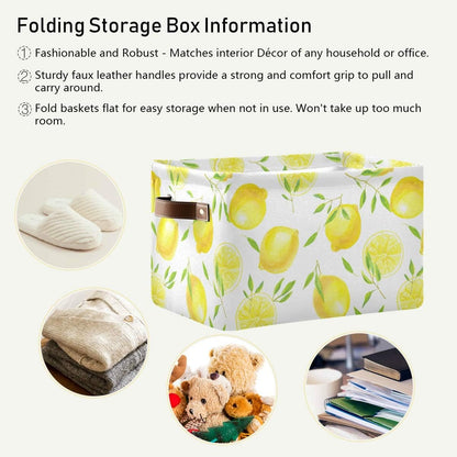 Fresh Lemons Pattern Rectangle Storage Bin, 15 x 11 x 9.5 in, Collapsible Organizer Storage Basket for Home Décor