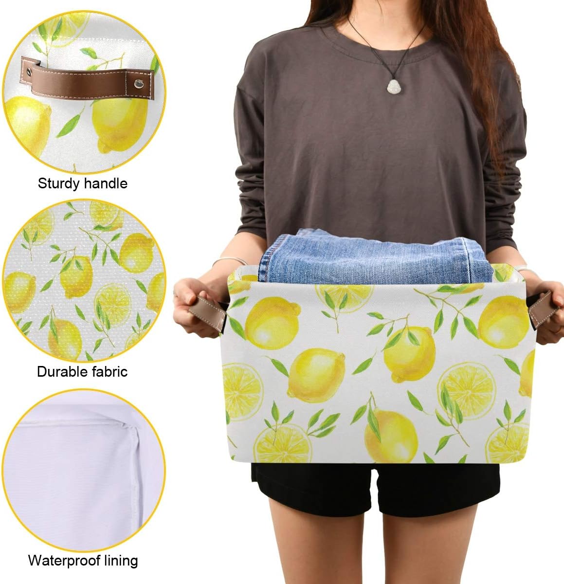 Fresh Lemons Pattern Rectangle Storage Bin, 15 x 11 x 9.5 in, Collapsible Organizer Storage Basket for Home Décor