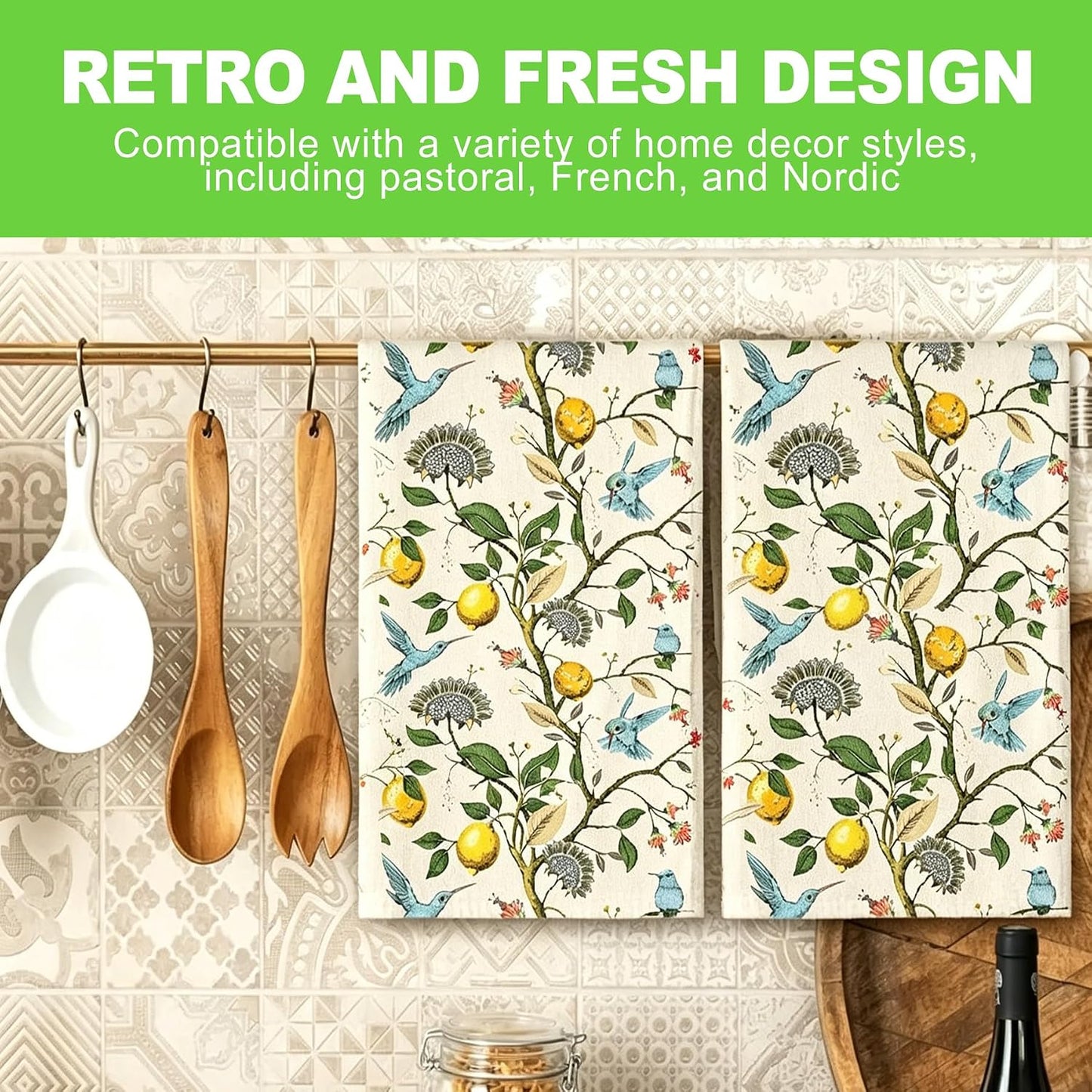 2 Set Lemon Kitchen Towels 18x26 Inch Absorbent Dish Towels Reusable Hand Tea Towels for Cleaning Kitchen Decor Housewarming Gift