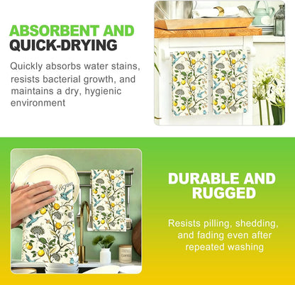 2 Set Lemon Kitchen Towels 18x26 Inch Absorbent Dish Towels Reusable Hand Tea Towels for Cleaning Kitchen Decor Housewarming Gift