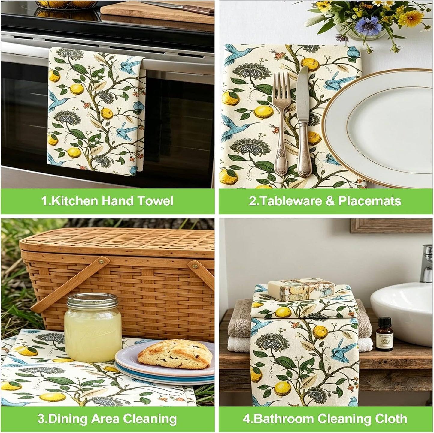 2 Set Lemon Kitchen Towels 18x26 Inch Absorbent Dish Towels Reusable Hand Tea Towels for Cleaning Kitchen Decor Housewarming Gift