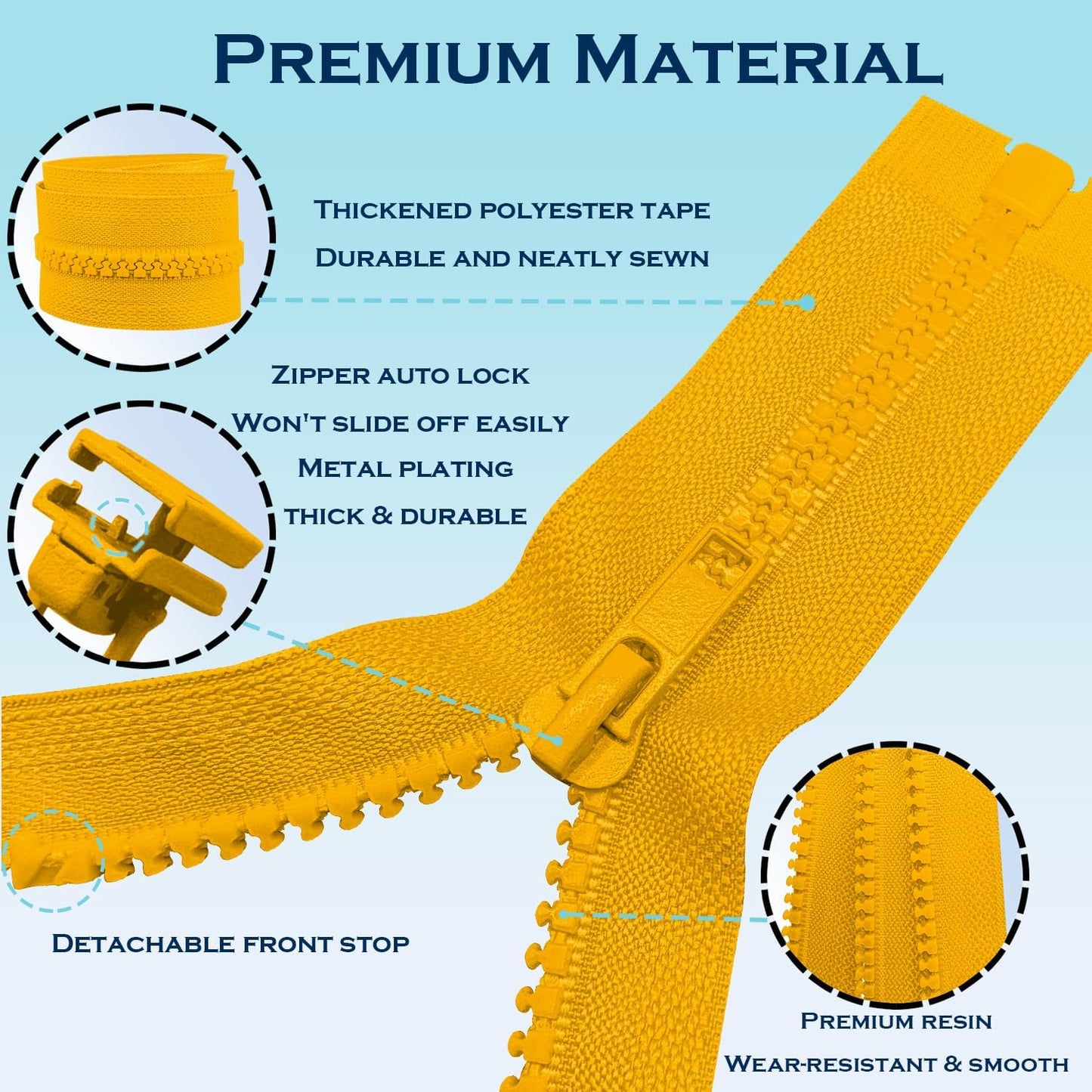 2PCS #5 6 Inch Loquat Yellow Separating Jacket Zippers for Sewing Coats, Molded Plastic Bulk Zippers(LoquatYellow 6" 2PCS)