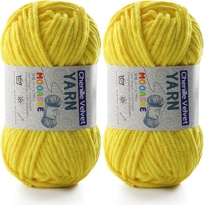 Chenille Yarn for Crocheting - Soft Blanket Yarn - 50g/1.76oz, 60m/65yard (Yellow)