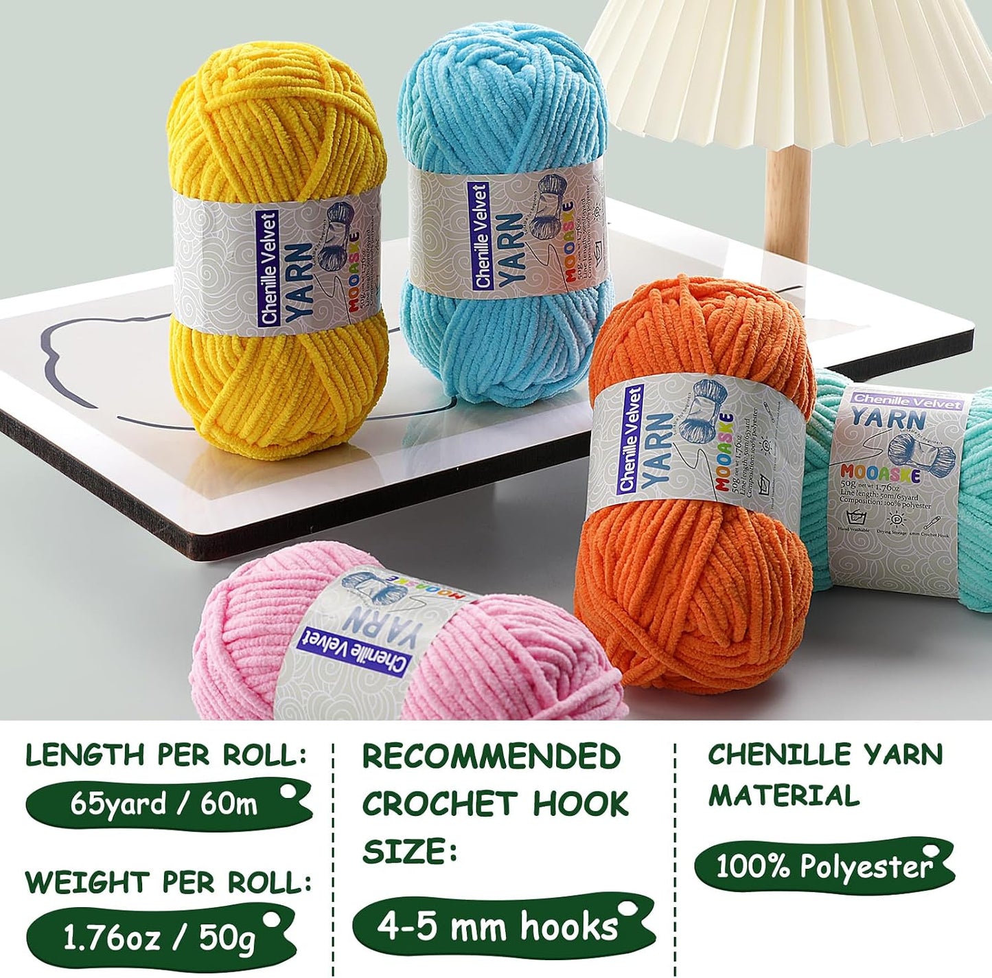 Chenille Yarn for Crocheting - Soft Blanket Yarn - 50g/1.76oz, 60m/65yard (Yellow)