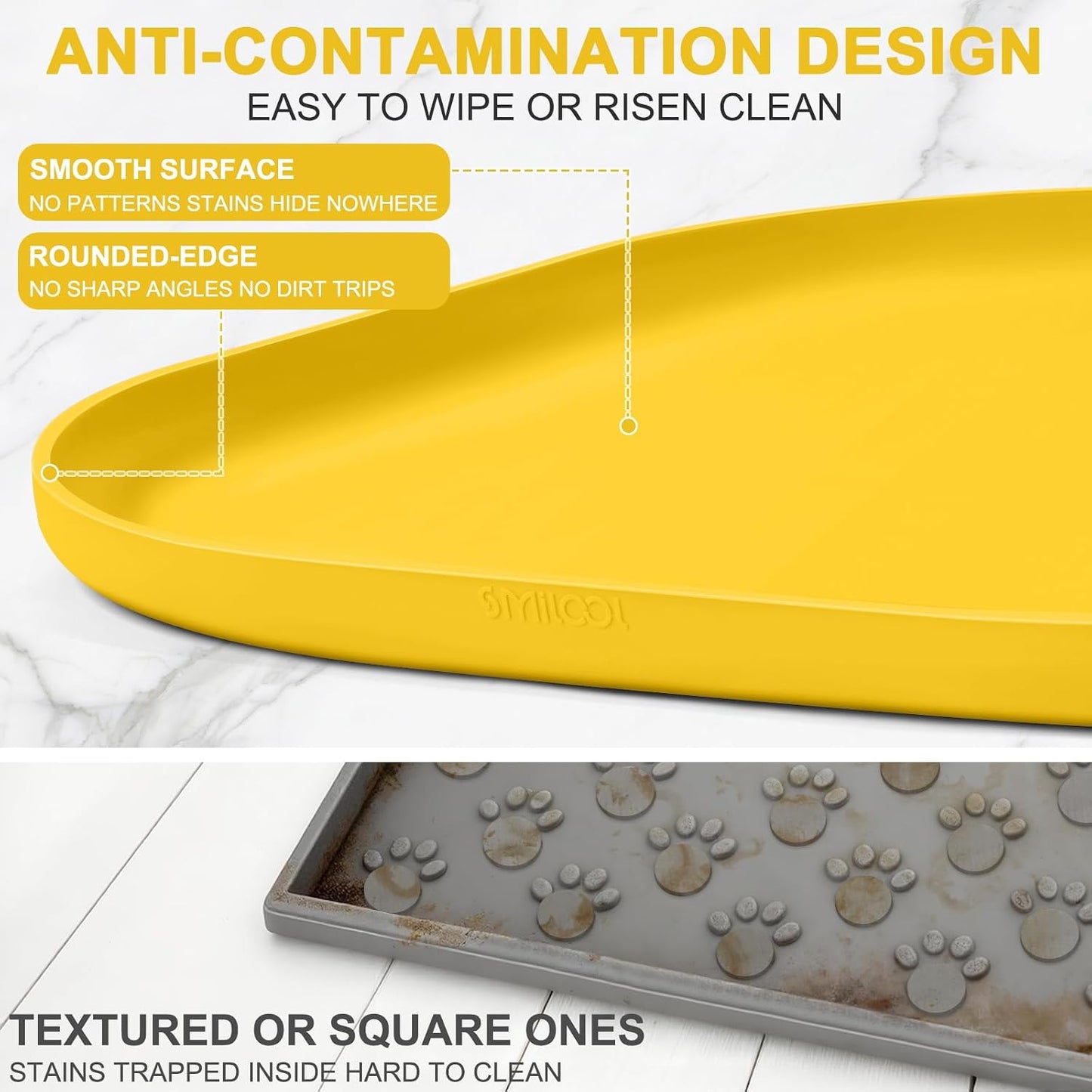 Waterproof Silicone Pet Food Mat with Raised Edge for Dog & Cat | 19" x 12" Non-Slip Pet Feeding Mats with Lip for Food & Water Bowl, Food Grade, Easy Cleaning, Vivid Yellow