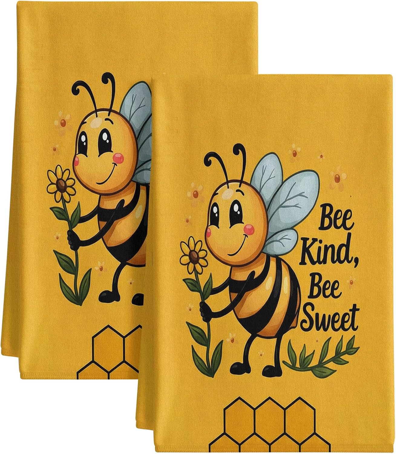 Charming Yellow Bee Kitchen Towels Set of 2 Dish Towels Machine Washable, Lightweight Style, for Women, New Home Celebration, Quick Drying Dishcloth Decor for Kitchen Bathroom Home