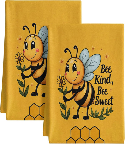 Charming Yellow Bee Kitchen Towels Set of 2 Dish Towels Machine Washable, Lightweight Style, for Women, New Home Celebration, Quick Drying Dishcloth Decor for Kitchen Bathroom Home