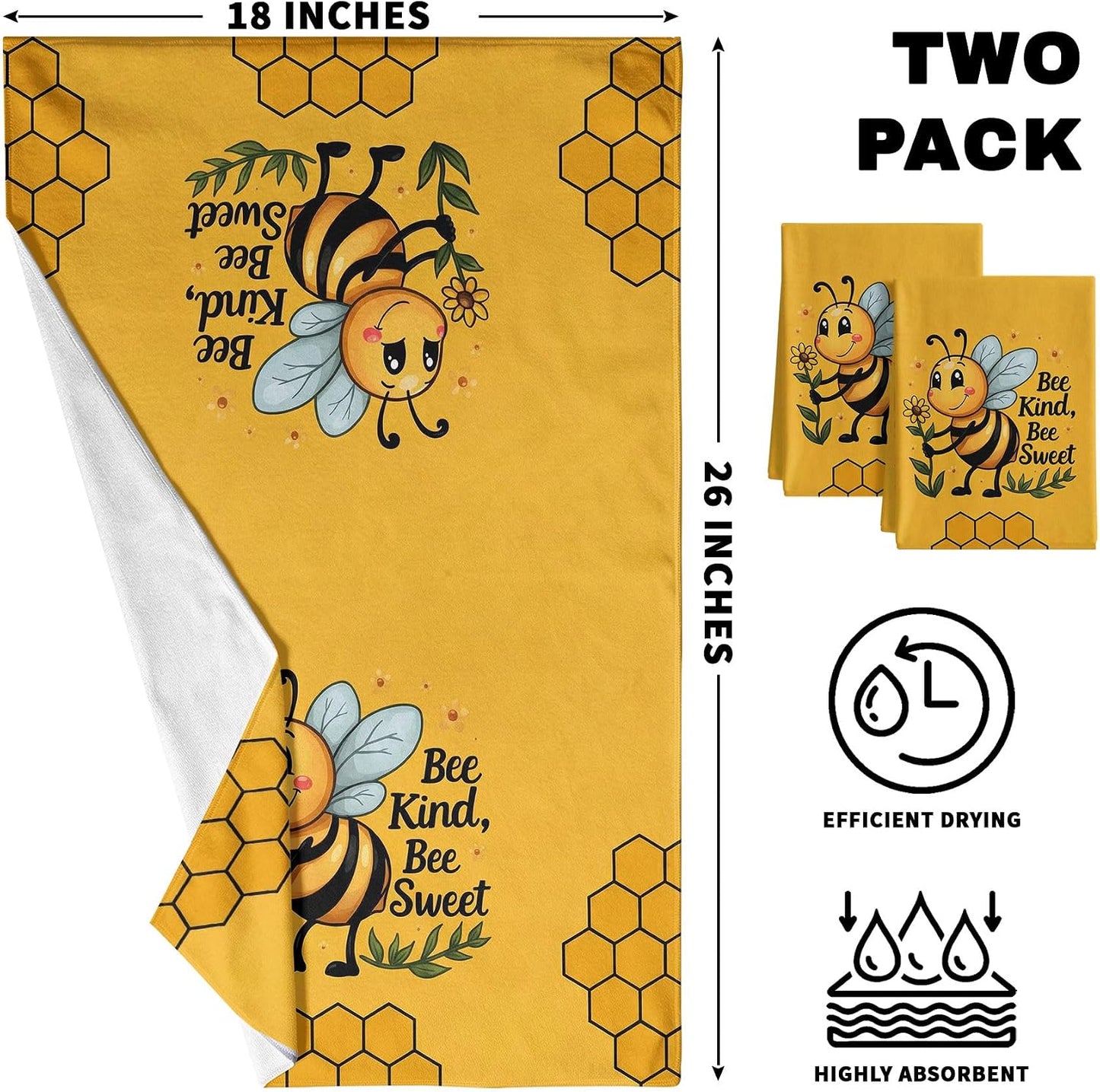Charming Yellow Bee Kitchen Towels Set of 2 Dish Towels Machine Washable, Lightweight Style, for Women, New Home Celebration, Quick Drying Dishcloth Decor for Kitchen Bathroom Home