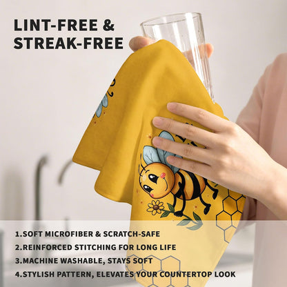 Charming Yellow Bee Kitchen Towels Set of 2 Dish Towels Machine Washable, Lightweight Style, for Women, New Home Celebration, Quick Drying Dishcloth Decor for Kitchen Bathroom Home