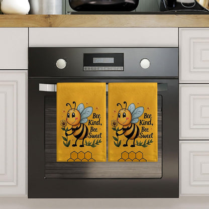Charming Yellow Bee Kitchen Towels Set of 2 Dish Towels Machine Washable, Lightweight Style, for Women, New Home Celebration, Quick Drying Dishcloth Decor for Kitchen Bathroom Home