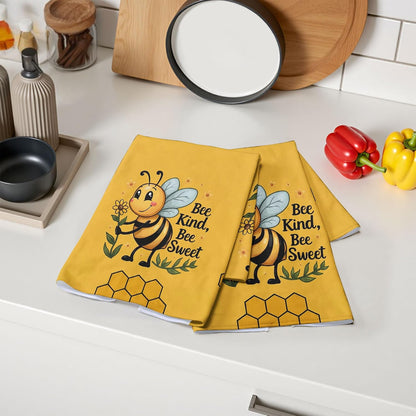 Charming Yellow Bee Kitchen Towels Set of 2 Dish Towels Machine Washable, Lightweight Style, for Women, New Home Celebration, Quick Drying Dishcloth Decor for Kitchen Bathroom Home