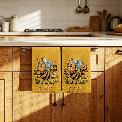 Charming Yellow Bee Kitchen Towels Set of 2 Dish Towels Machine Washable, Lightweight Style, for Women, New Home Celebration, Quick Drying Dishcloth Decor for Kitchen Bathroom Home