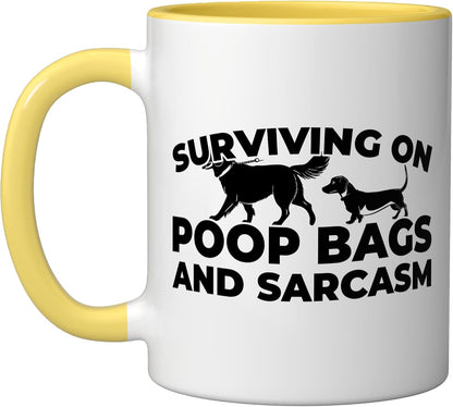 Pet Care Exercise - Walking Dog Walker Ceramic Mug, Yellow/White