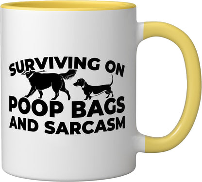 Pet Care Exercise - Walking Dog Walker Ceramic Mug, Yellow/White