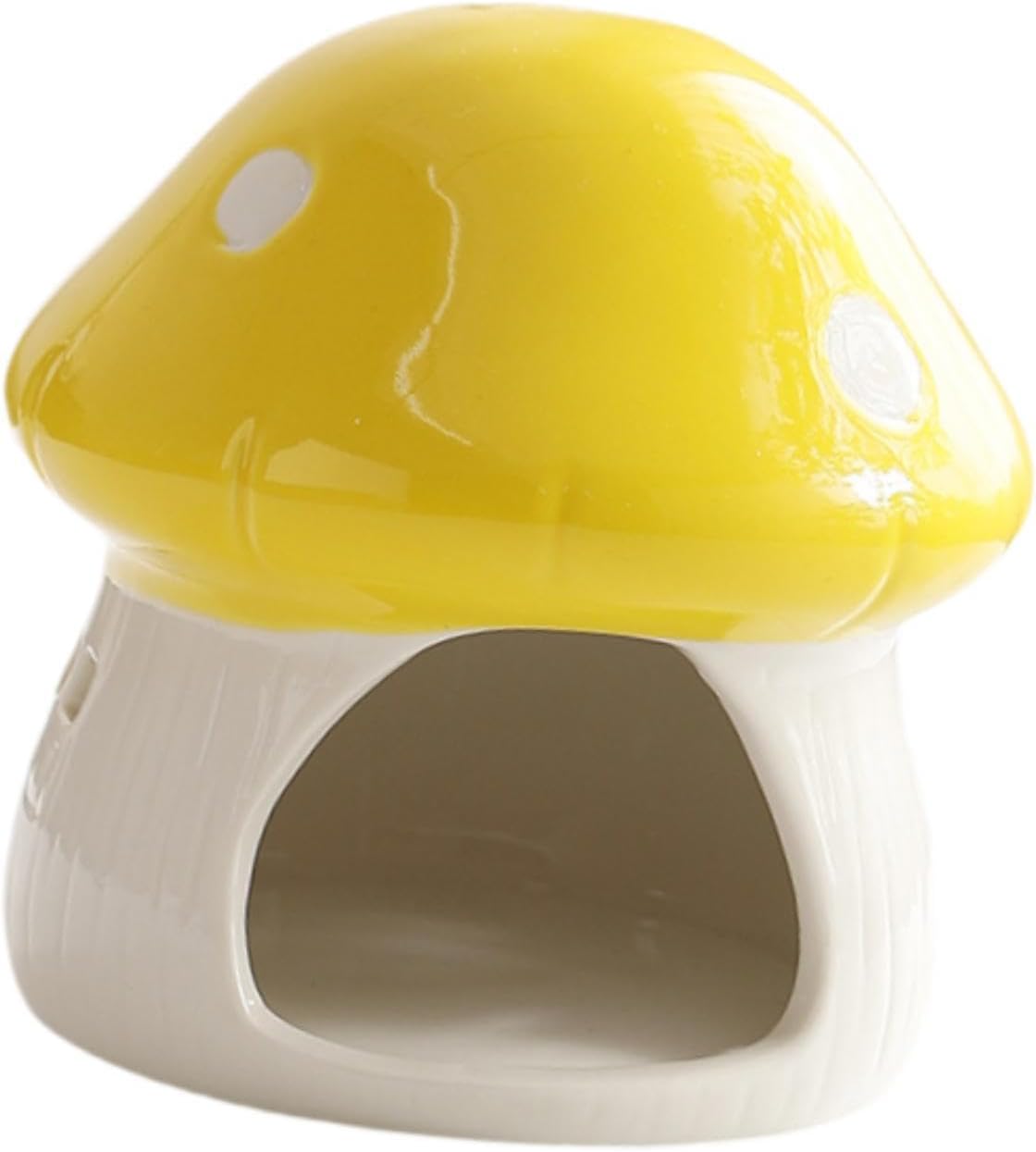 Ceramic Hamster House Small Animal Hideout Outdoor Cartoon Multipurpose Hamster Hide Bed Mushroom Shaped for Rats Chipmunk, Yellow