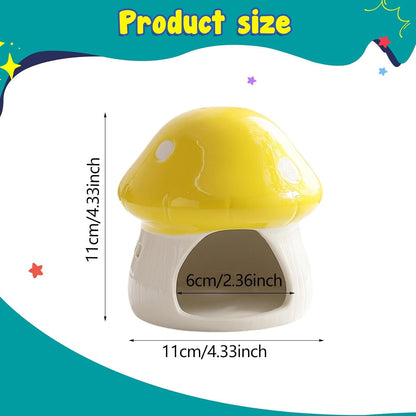 Ceramic Hamster House Small Animal Hideout Outdoor Cartoon Multipurpose Hamster Hide Bed Mushroom Shaped for Rats Chipmunk, Yellow