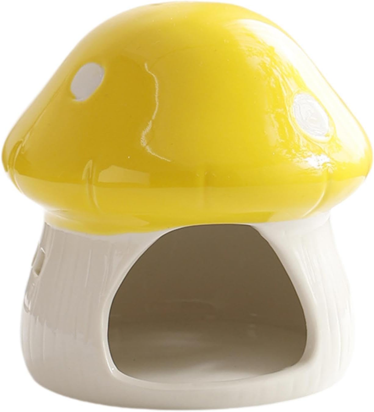 Ceramic Hamster House Small Animal Hideout Outdoor Cartoon Multipurpose Hamster Hide Bed Mushroom Shaped for Rats Chipmunk, Yellow