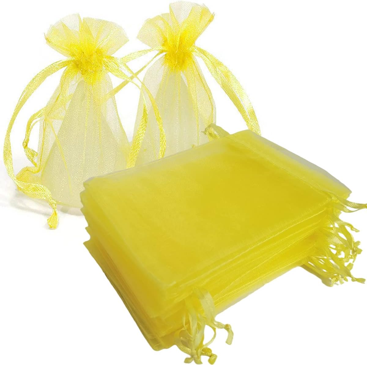 4x6 Inch Sheer Organza Gift Bags with Drawstring,Set of 50 Yellow | Funny Sachet for Jewelry,Candy,Fabric Mesh Ribbon Pouches for Baby Shower,Birthday,Party Favors,Wedding,Bridal Shower,Holiday