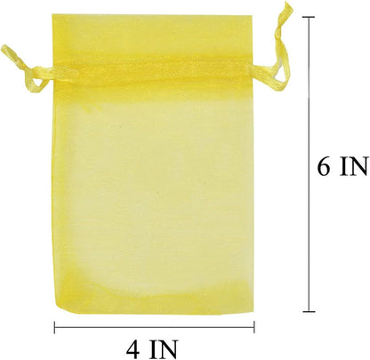 4x6 Inch Sheer Organza Gift Bags with Drawstring,Set of 50 Yellow | Funny Sachet for Jewelry,Candy,Fabric Mesh Ribbon Pouches for Baby Shower,Birthday,Party Favors,Wedding,Bridal Shower,Holiday