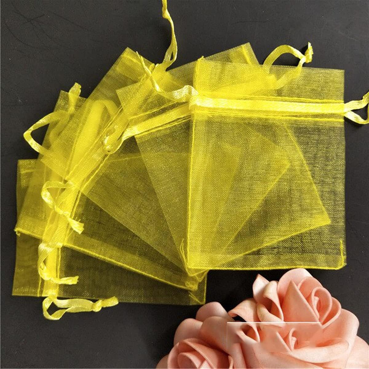 4x6 Inch Sheer Organza Gift Bags with Drawstring,Set of 50 Yellow | Funny Sachet for Jewelry,Candy,Fabric Mesh Ribbon Pouches for Baby Shower,Birthday,Party Favors,Wedding,Bridal Shower,Holiday