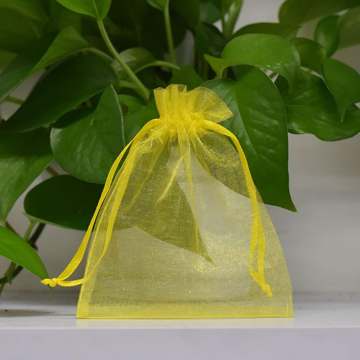 4x6 Inch Sheer Organza Gift Bags with Drawstring,Set of 50 Yellow | Funny Sachet for Jewelry,Candy,Fabric Mesh Ribbon Pouches for Baby Shower,Birthday,Party Favors,Wedding,Bridal Shower,Holiday