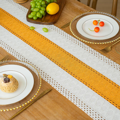Boho Table Runner for Summer Home Decor with Tassels 72 Inches Long Farmhouse Yellow Rustic Table Decoration Macrame Burlap Decor for Living Room Bridal Shower (12x72 Inches)