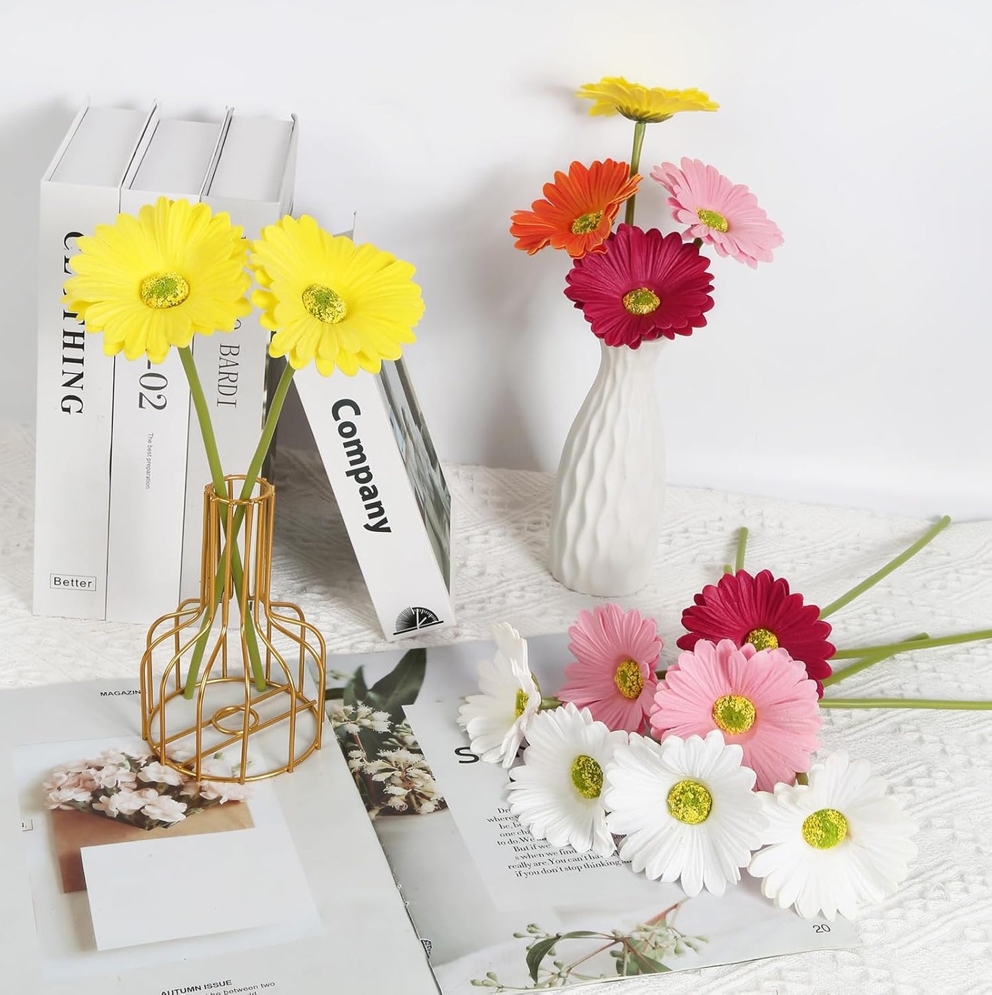 Daisy Flowers Artificial,20PCS Yellow Gerbera Daisy Artificial Flowers Fake Daisies for Wedding Party Office Home Decorations(Yellow)