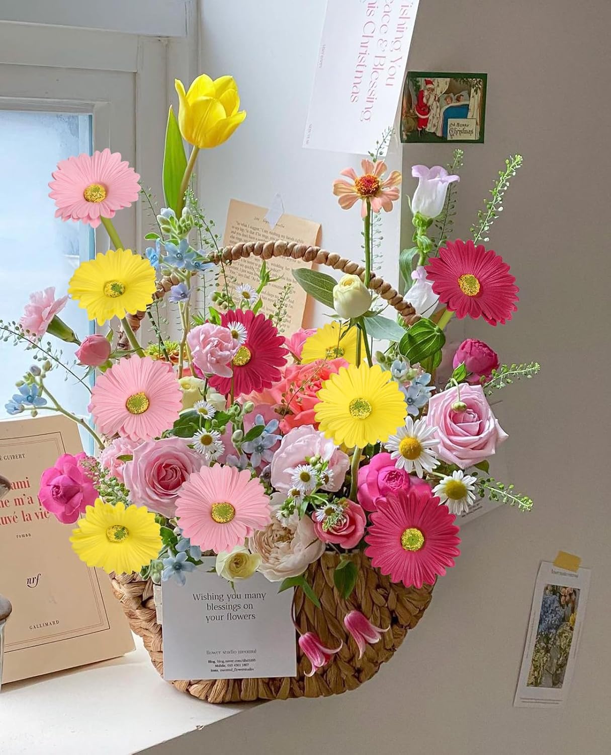 Daisy Flowers Artificial,20PCS Yellow Gerbera Daisy Artificial Flowers Fake Daisies for Wedding Party Office Home Decorations(Yellow)