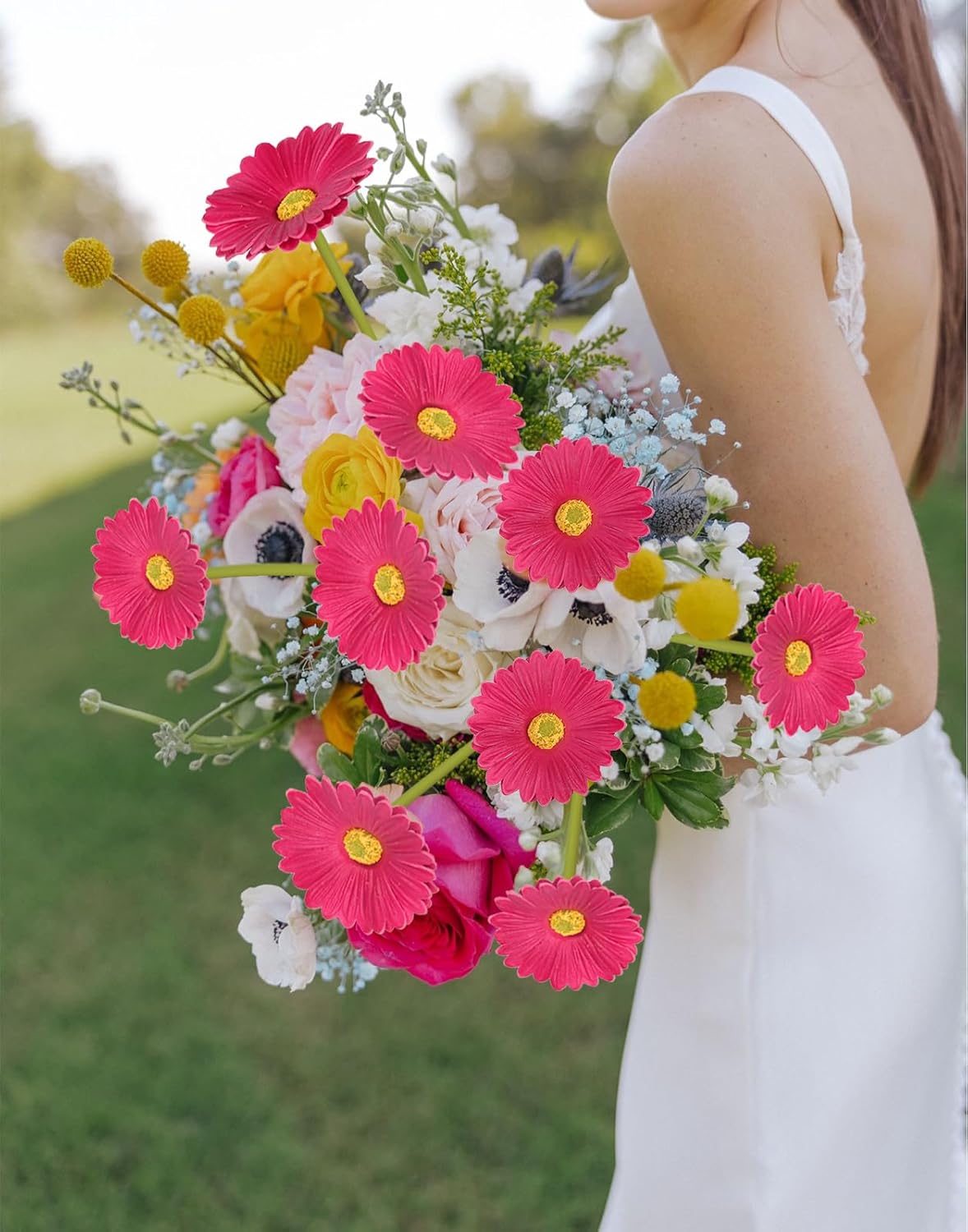 Daisy Flowers Artificial,20PCS Yellow Gerbera Daisy Artificial Flowers Fake Daisies for Wedding Party Office Home Decorations(Yellow)
