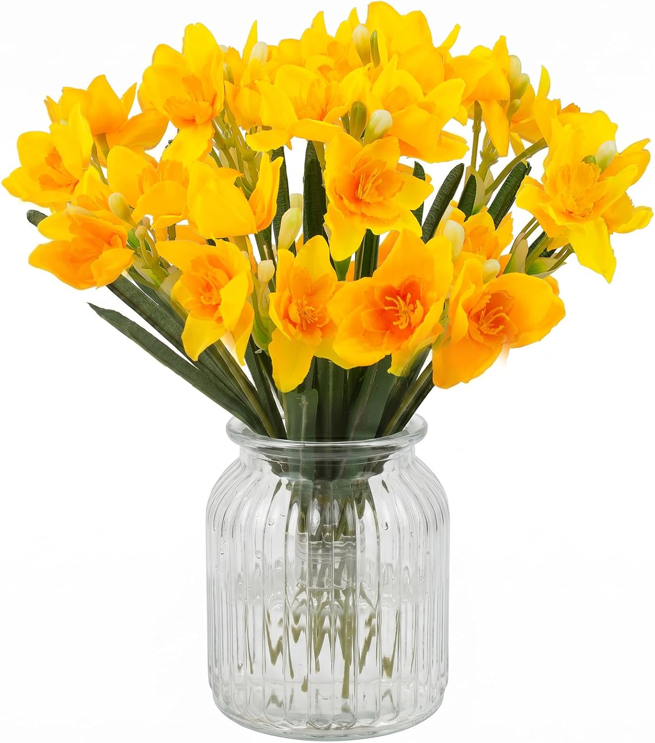 10 Pcs Artificial Daffodils Flowers Narcissus Faux Spring Flowers Fake Silk Daffodil Flower Arrangement for Indoor Outdoor Home Wedding Decor (10, Yellow)