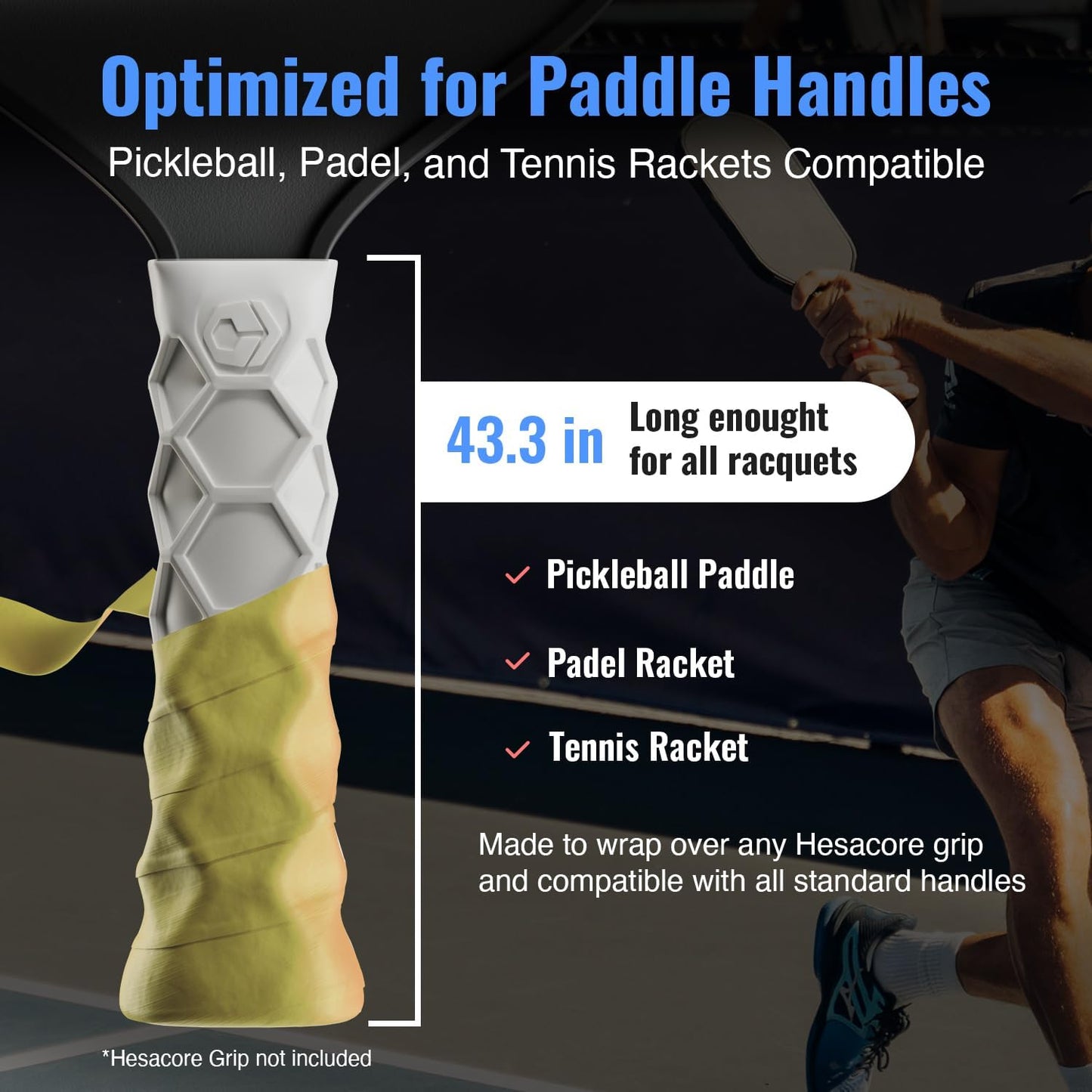 Hesatac Overgrip Tape – for Pickleball, Padel & Tennis – Made for Grips – Sweat Absorbing, Soft, Anti-Slip, Stretchable Overgrip
