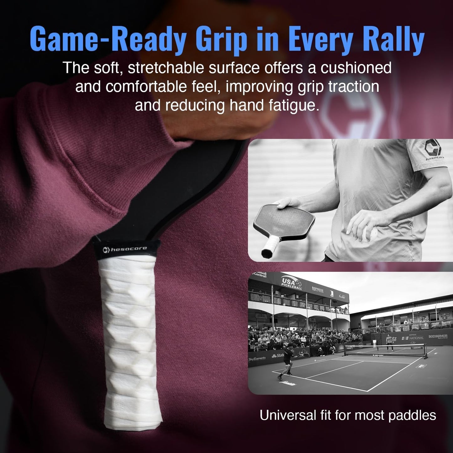 Hesatac Overgrip Tape – for Pickleball, Padel & Tennis – Made for Grips – Sweat Absorbing, Soft, Anti-Slip, Stretchable Overgrip