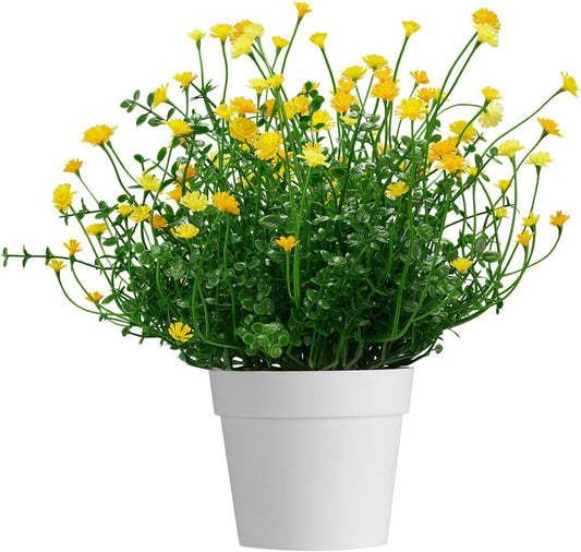 Fake Plants Baby Breath for Bathroom Decor, Small Potted Artificial Plants Indoor for Home Decor, Desk Decor, Coffee Table Decor, Kitchen Counter, Farmhouse Decor, Yellow