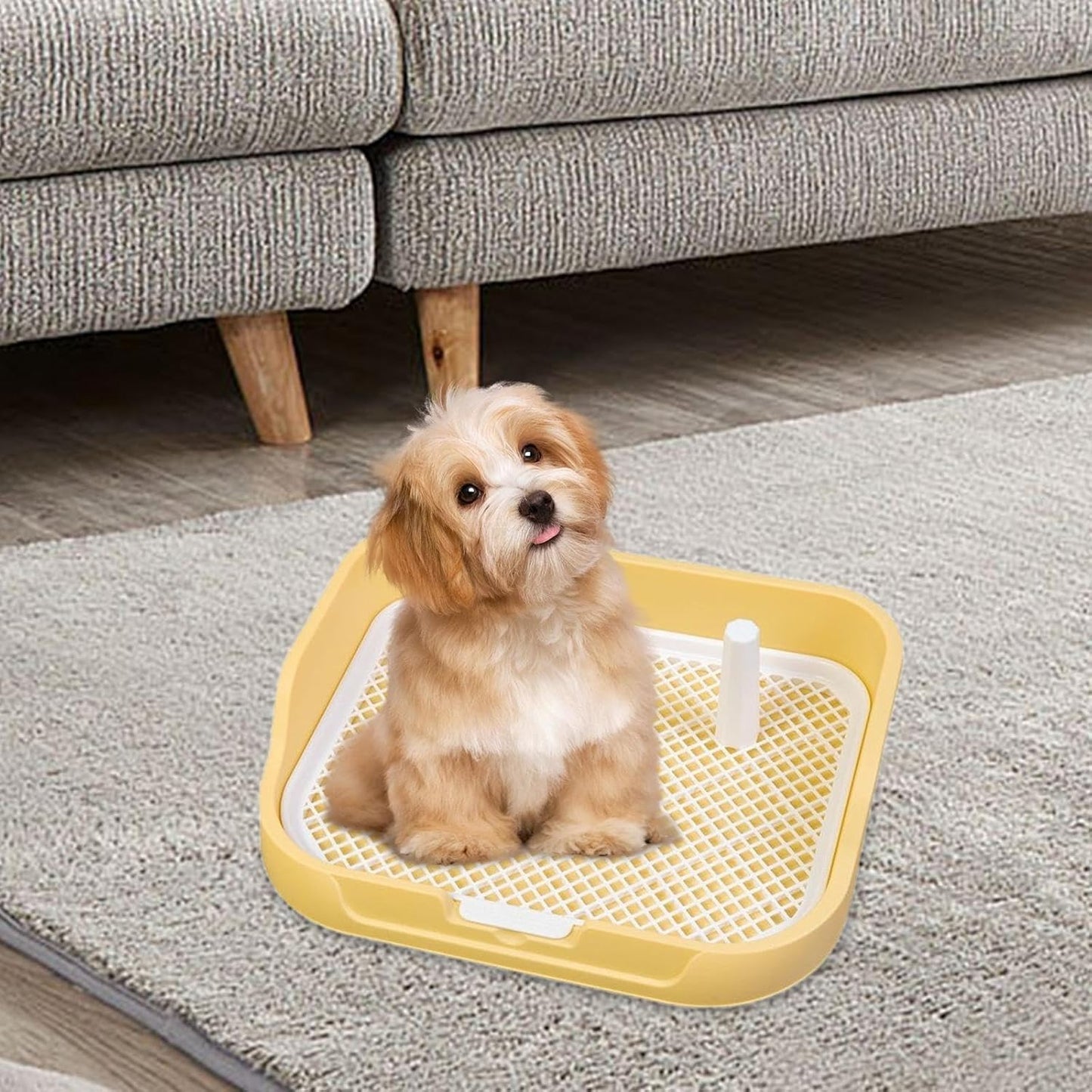 Dog Potty Toilet with Column Pet Training Toilet with Grid for Indoor Porch Floor Pee Pad Holder Dog for Puppy Dog, Yellow