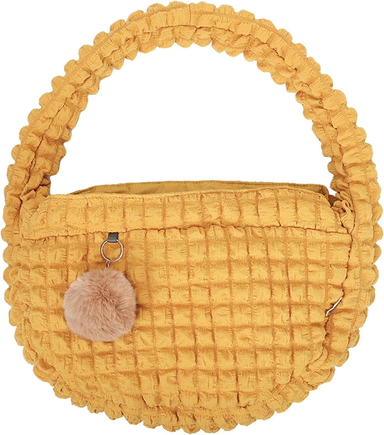 Pet Sling Carrier for Kittens Puppies, Puffy Quilted Bubble Carrying Pouch with Retaining Clamp and Fluffy Ball, Cross Hands Free Pet Carriers Bag for 11 Lbs Dogs Cats（Yellow）