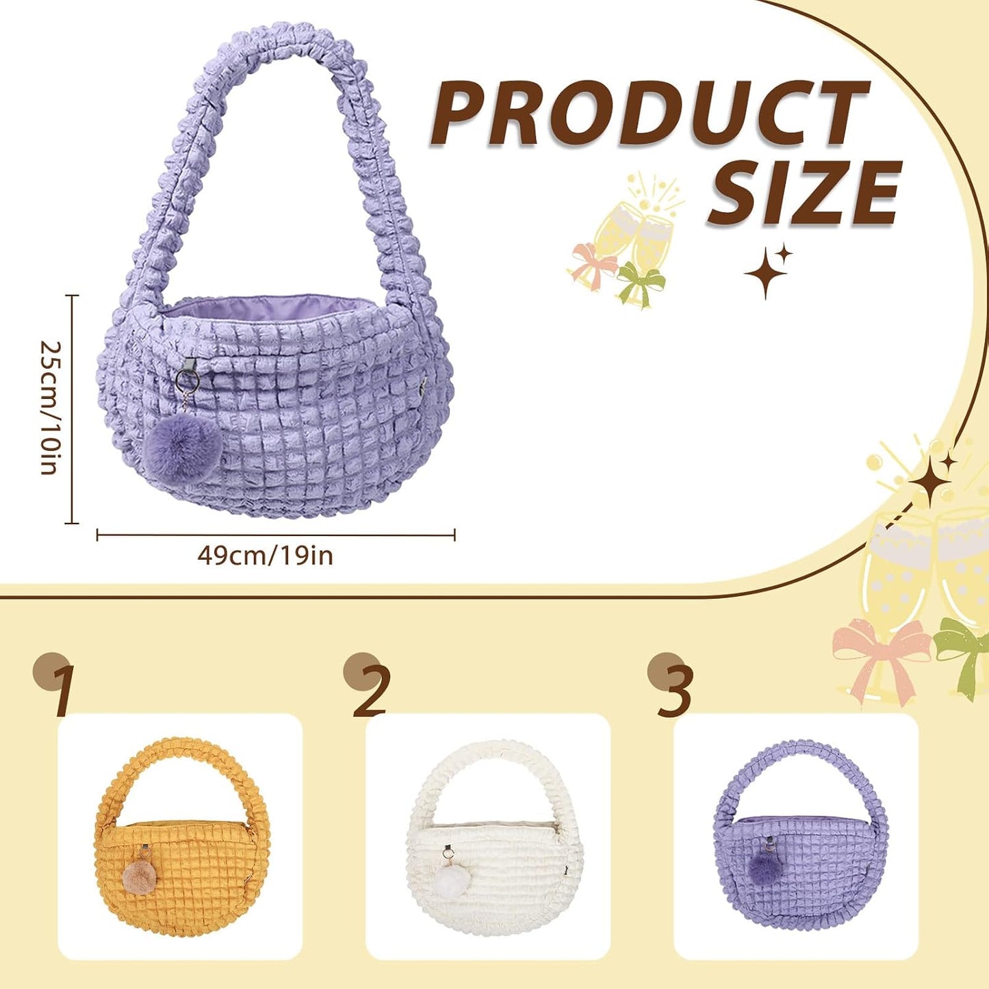Pet Sling Carrier for Kittens Puppies, Puffy Quilted Bubble Carrying Pouch with Retaining Clamp and Fluffy Ball, Cross Hands Free Pet Carriers Bag for 11 Lbs Dogs Cats（Yellow）