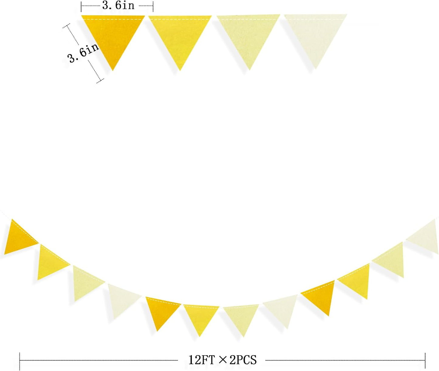 Yellow Party Decorations Ombre Yellow Felt Hanging Triangle Mini Bunting Pennant Banner Flag for Birthday Wedding Shower Bridal Shower Engagement Lemon Bee Sunflower Party Decor Supplies