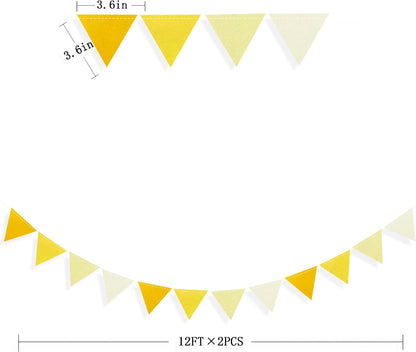 Yellow Party Decorations Ombre Yellow Felt Hanging Triangle Mini Bunting Pennant Banner Flag for Birthday Wedding Shower Bridal Shower Engagement Lemon Bee Sunflower Party Decor Supplies