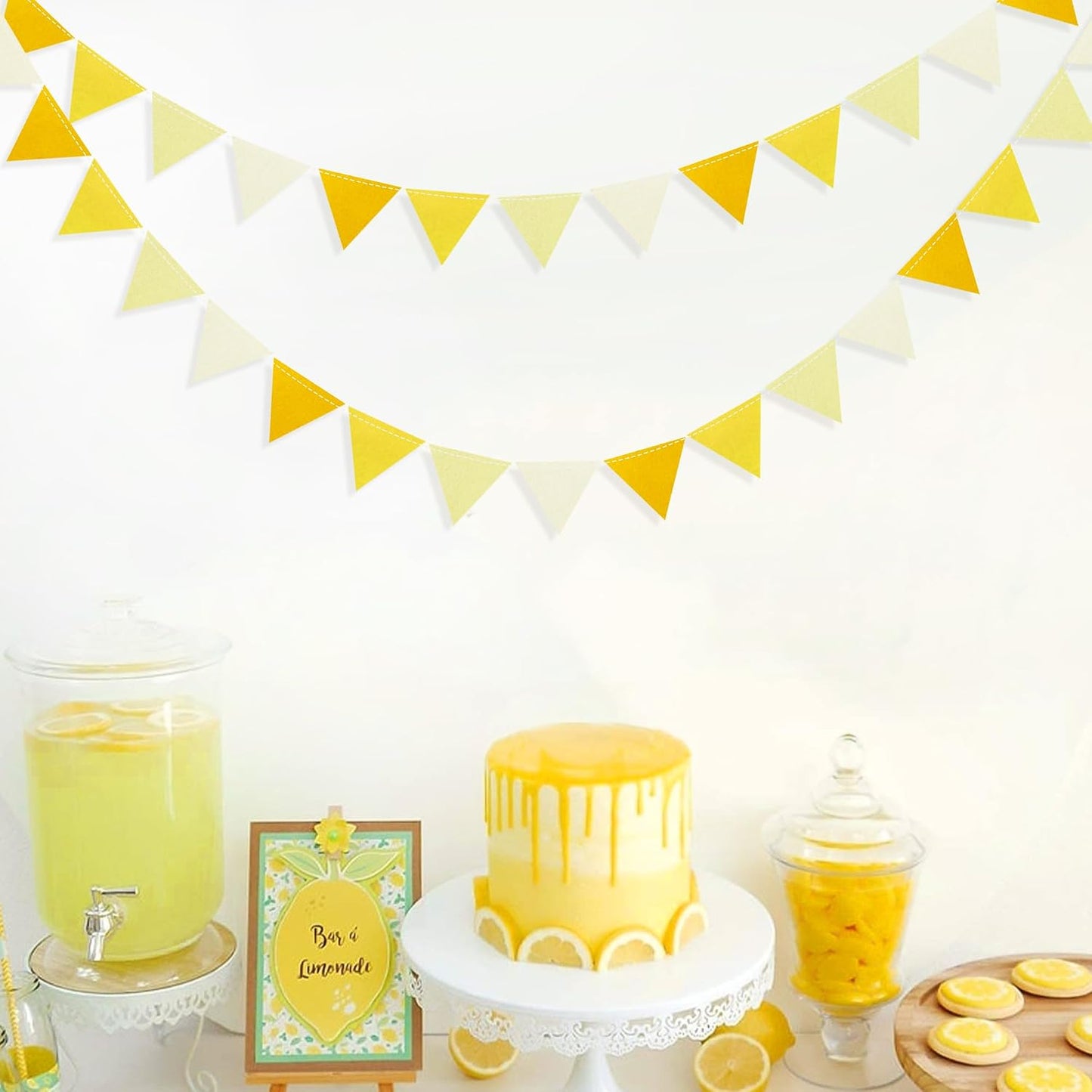 Yellow Party Decorations Ombre Yellow Felt Hanging Triangle Mini Bunting Pennant Banner Flag for Birthday Wedding Shower Bridal Shower Engagement Lemon Bee Sunflower Party Decor Supplies