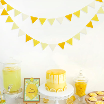Yellow Party Decorations Ombre Yellow Felt Hanging Triangle Mini Bunting Pennant Banner Flag for Birthday Wedding Shower Bridal Shower Engagement Lemon Bee Sunflower Party Decor Supplies