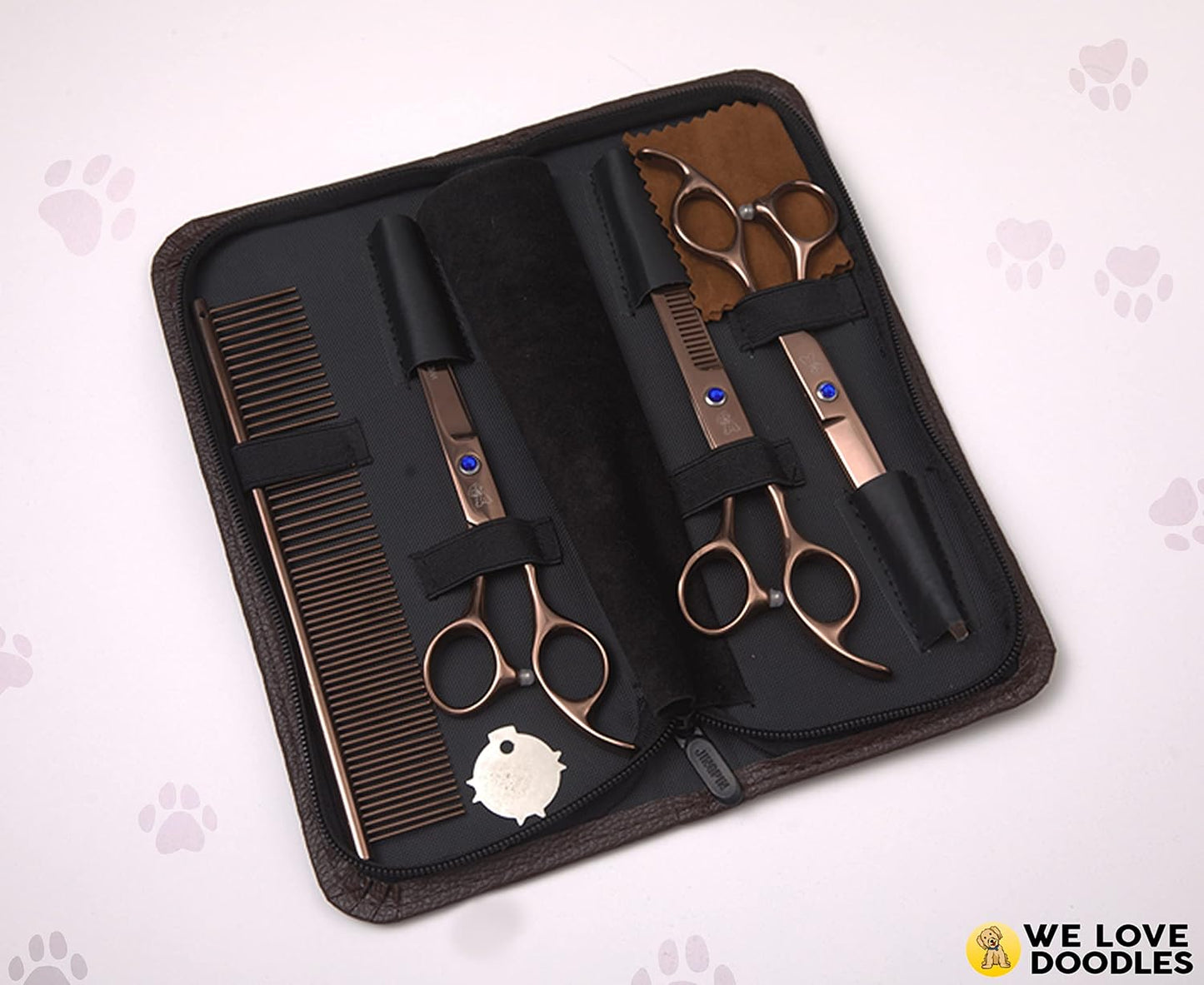 Dog Grooming Scissors Kit - Best Tools for Goldendoodles & Poodles - Straight, Curved & Thinning Shears - Professional Grade Stainless Steel, 4 Pc Set [ ]