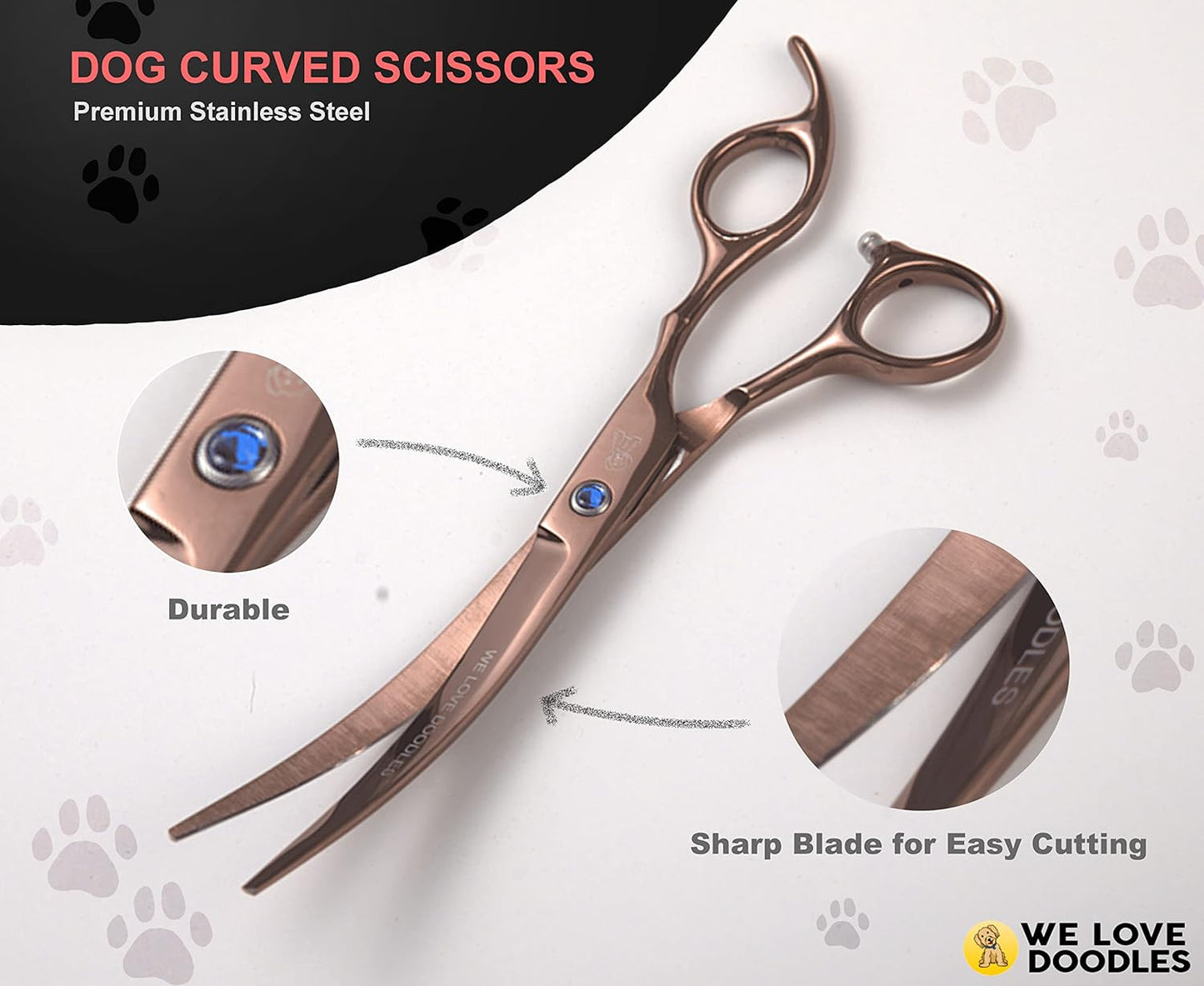 Dog Grooming Scissors Kit - Best Tools for Goldendoodles & Poodles - Straight, Curved & Thinning Shears - Professional Grade Stainless Steel, 4 Pc Set [ ]
