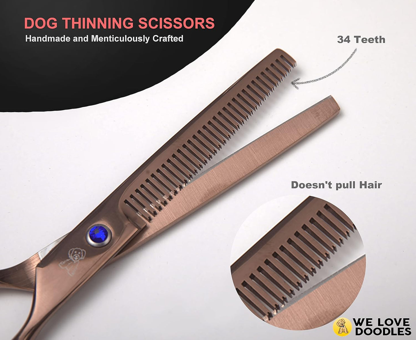 Dog Grooming Scissors Kit - Best Tools for Goldendoodles & Poodles - Straight, Curved & Thinning Shears - Professional Grade Stainless Steel, 4 Pc Set [ ]