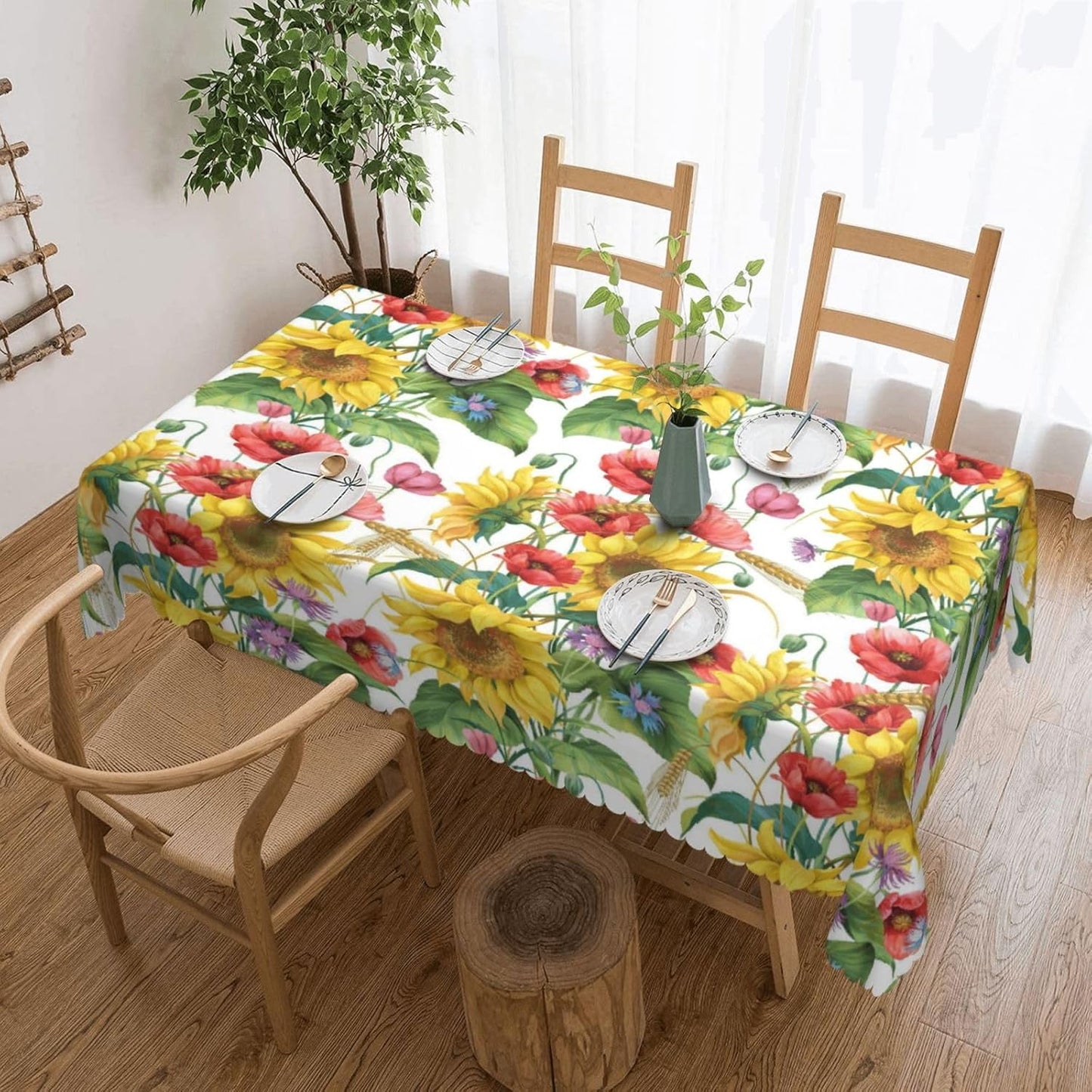 Sunflower Floral Red Rectangular Tablecloth Yellow Flower Table Cloth with Wavy Lace Decoration Summer Florals Table Cover for Dining Holiday Parties Birthday Rectangle Tablecloths 54x72 inch