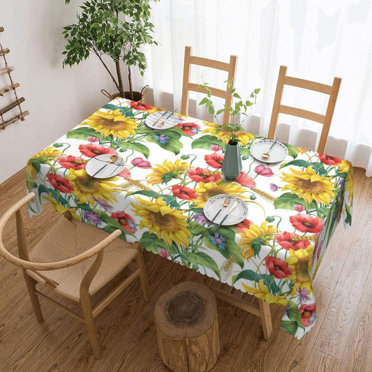 Sunflower Floral Red Rectangular Tablecloth Yellow Flower Table Cloth with Wavy Lace Decoration Summer Florals Table Cover for Dining Holiday Parties Birthday Rectangle Tablecloths 54x72 inch